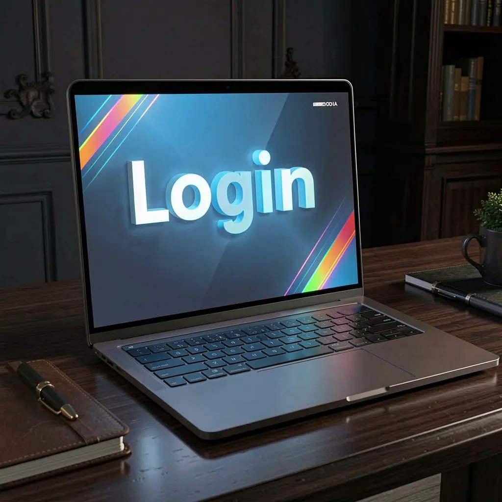 Modern laptop on a dark wooden desk showing the UCJILLI login screen with a clear sign in form for secure access in the Philippines